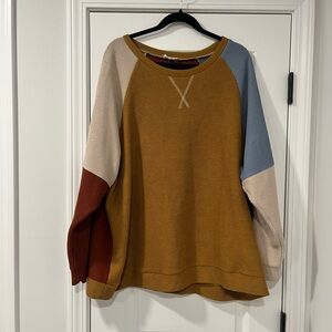 Chic Soul Mustard, Blue and Rust Colorblock Sweater